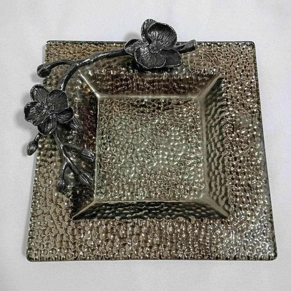 Michael Aram Black Orchid Large Glass Tray Serving Snack Dish